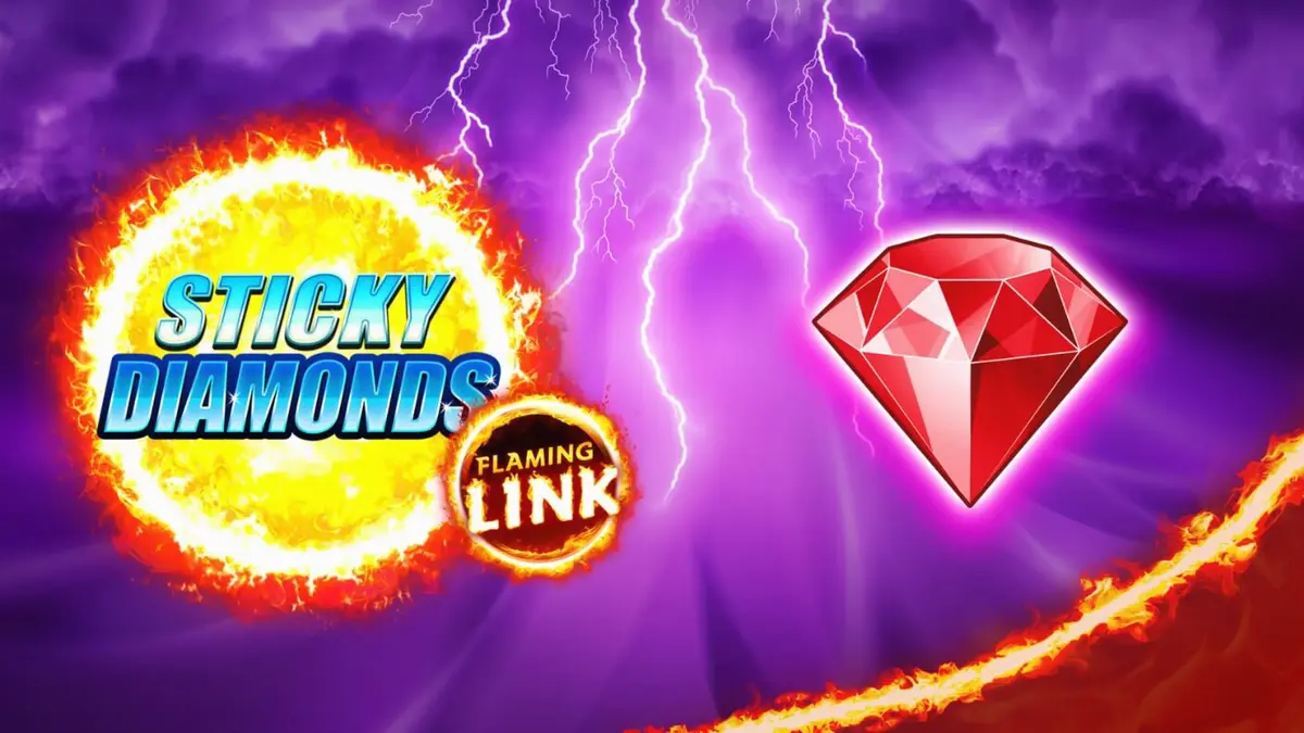 Tampilan antarmuka mobile slot Sticky Diamonds Flaming Link dengan simbol buah dan berlian yang bersinar.