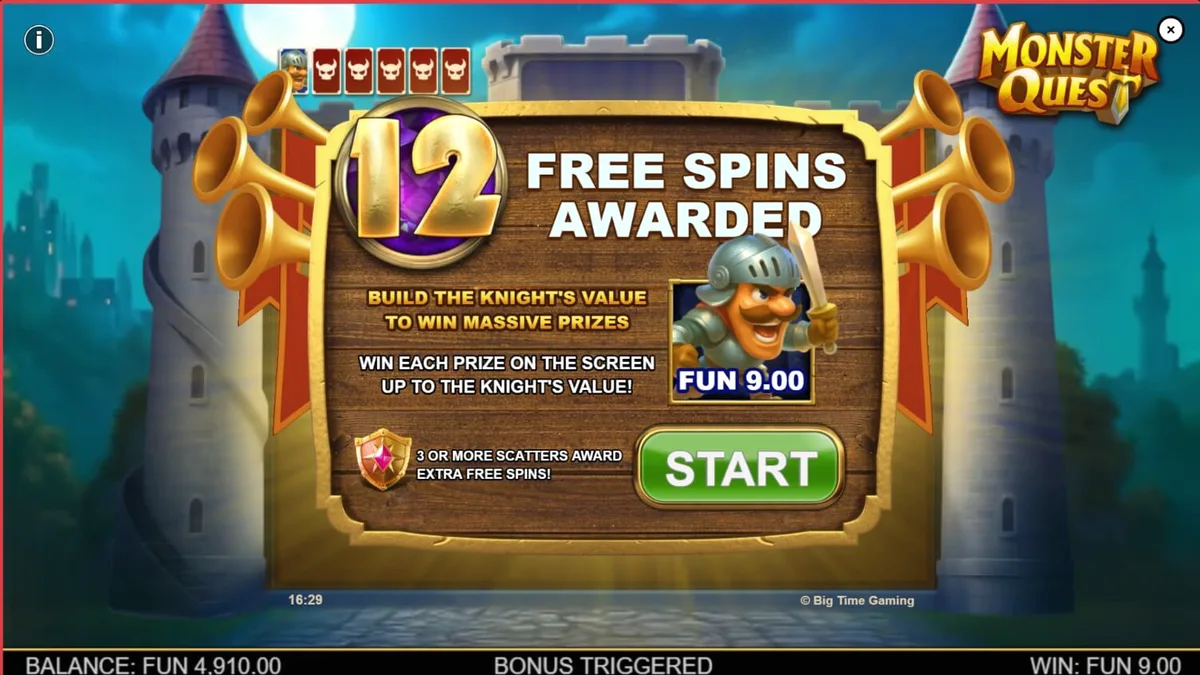 Pemandangan kastil abad pertengahan dalam permainan slot Monster Quest