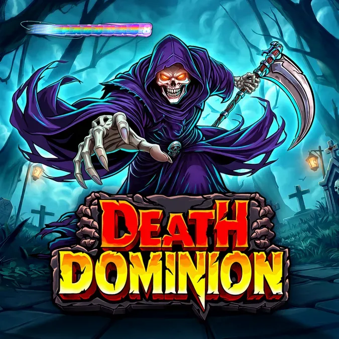 Tampilan visual slot Death Dominion dengan tema pemakaman gotik yang dramatis.